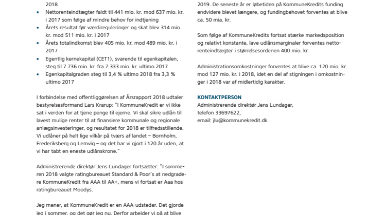 Årsregnskabsmeddelelse af 1. marts 2019