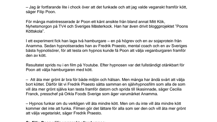 Se tv-kocken välja veganskt framför kött efter hypnos