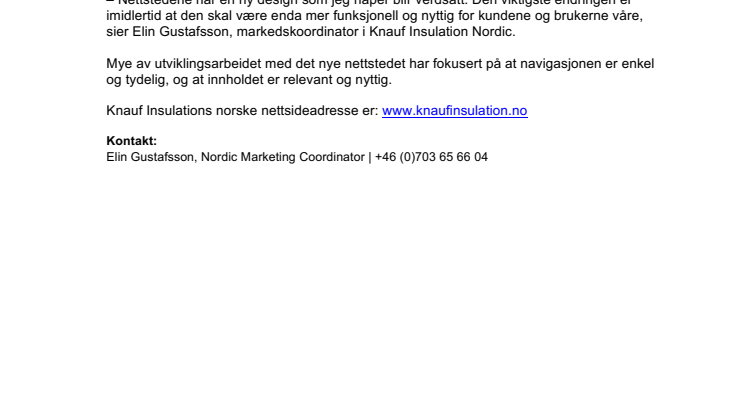 Knauf Insulation lanserer ny norsk nettside
