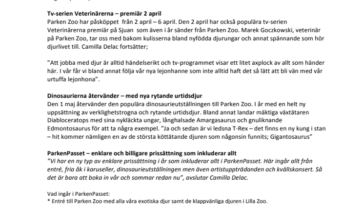 Skattjakt, dinosaurier, Veterinärerna och nya ParkenPasset – Fartfyllda nyheter på Parken Zoo