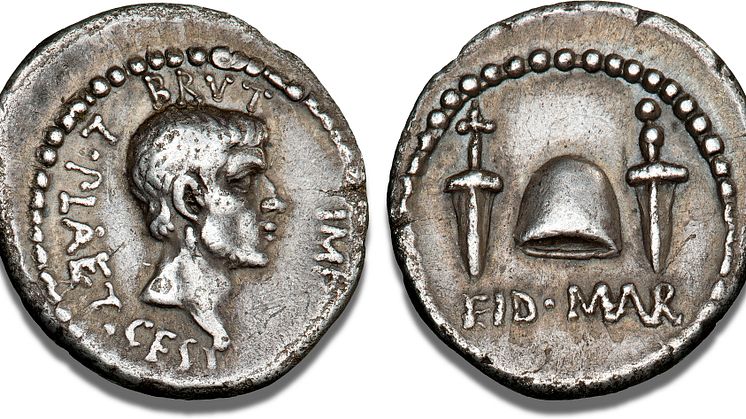 M. Iunius Brutus og L. Plaetorius Cestianus, Eid Mar denar, Cr. 508:3