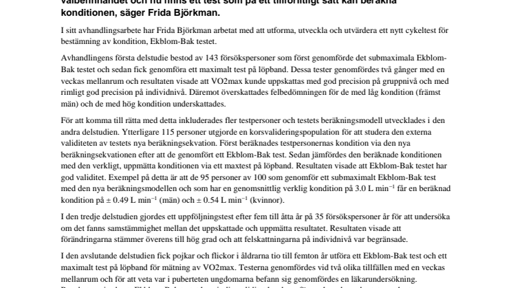 Nytt cykeltest validerat i olika populationer