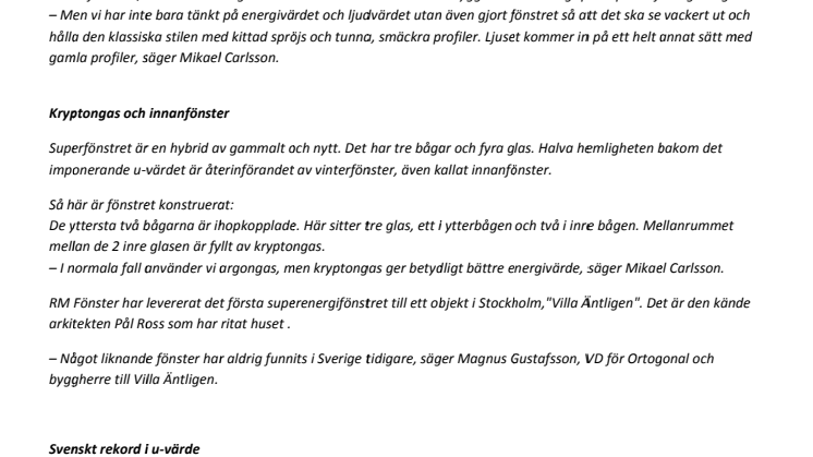 RM-fönster levererar nytt superfönster - energisnålast i Sverige