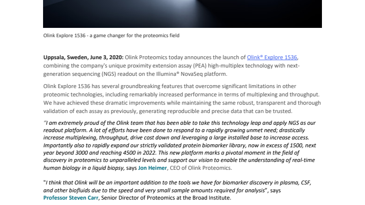 Proteomics on NGS: The launch of Olink Explore 1536 will be a game changer