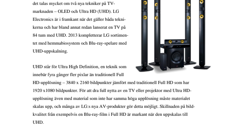 HÖGUPPLÖST NÄR LG LANSERAR HEMMABIOSYSTEM MED ULTRA HD-UPPSKALNING