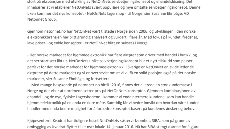 NetOnNet åpner Norges første Lagershop