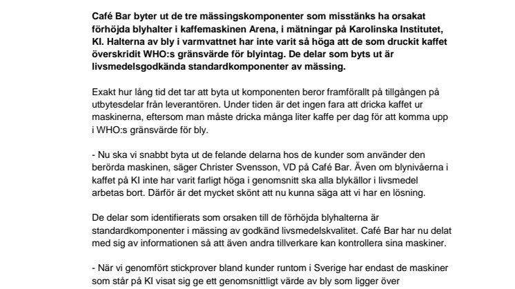 Café Bar byter ut mässingsdelar i kaffemaskiner