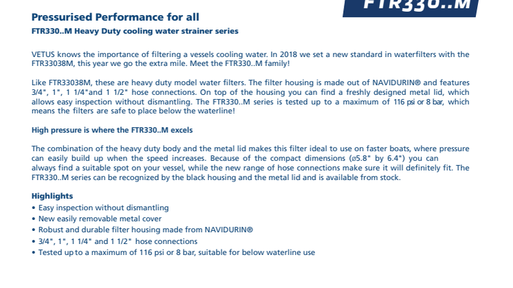 FTR330..M cooling water strainer series leaflet