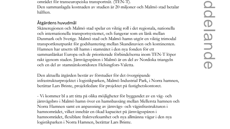 Bättre infrastruktur i Norra Hamnen i Malmö