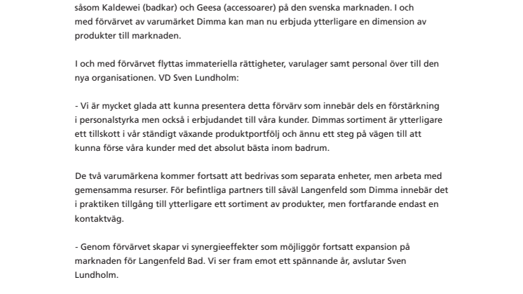 Langenfeld Bad förvärvar varumärket Dimma