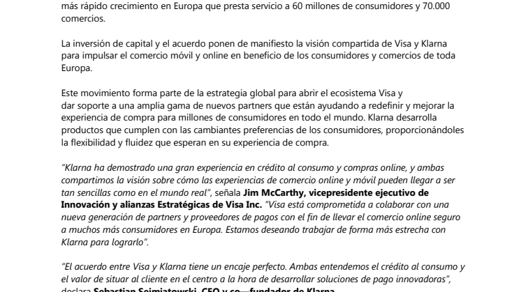 Visa realiza una inversión estratégica en Klarna