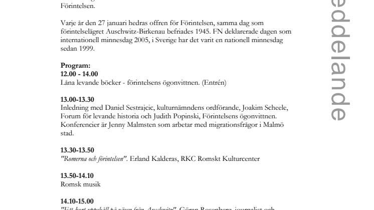 Förintelsens minnesdag på Stadsbiblioteket i Malmö