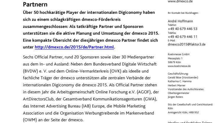 dmexco 2015 setzt auf Allianz aus starken Partnern