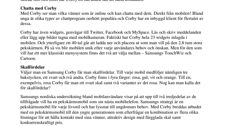 Samsung Corby en pekmobil för ungdomsmarknaden
