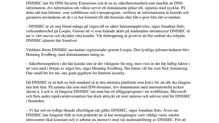 En månad med DNSSEC: Loopia prisar ny säkerhetstjänst