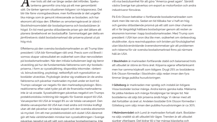 Erik Olsson Fastighetsförmedling kommenterar bostadsmarknaden 14 november 2016