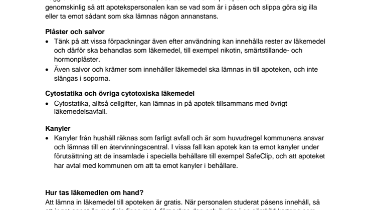 Fakta om överblivna läkemedel - en viktig miljöfråga