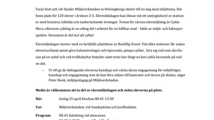Pressinbjudan: CyklaMera temat för elevmiljödag