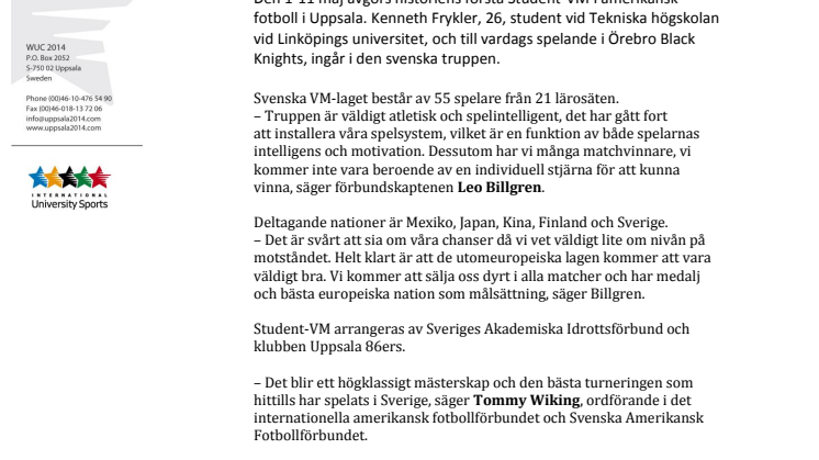 Linköpingsstudent till Student-VM i amerikansk fotboll