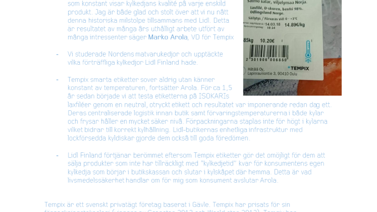 Lidl Finland säkrar kylkedjan för färsk fisk med Tempix smarta etiketter.
