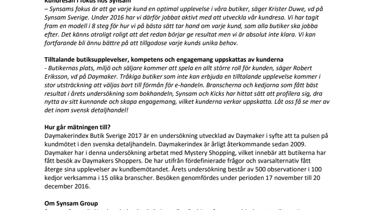 Synsam bäst bland kedjorna på att ta hand om sina kunder  