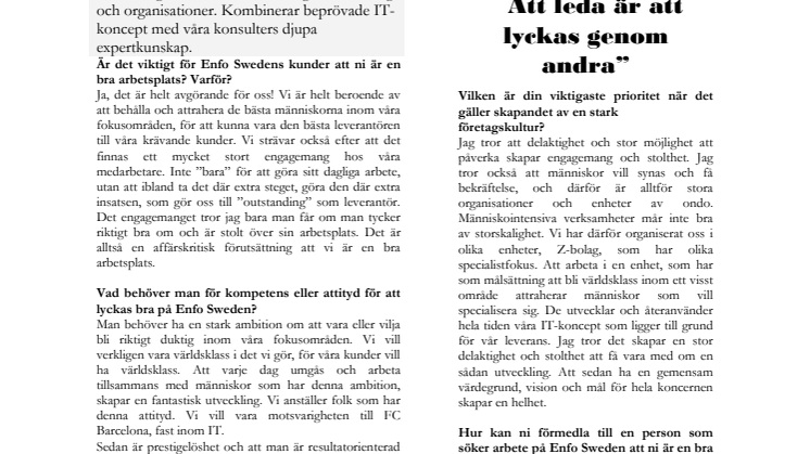 	VD har ordet! Johan de Verdier - Enfo Sweden - Sveriges Bästa Arbetsplatser 2010