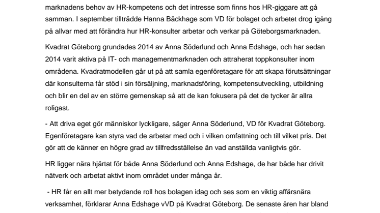 HR-giggare går samman på Kvadrat
