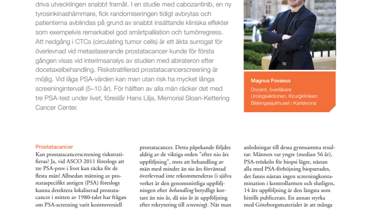 Överläkare Magnus Fovaeus – Nya behandlingar av prostatacancer och nya rön avseende PSA-test