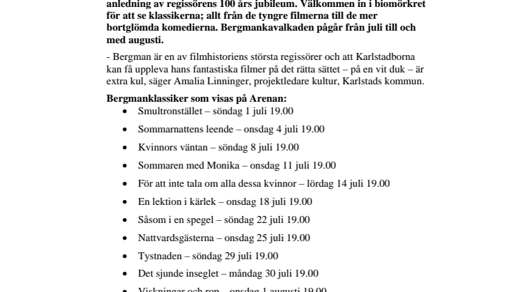 Bergman 100 år uppmärksammas på Arenan