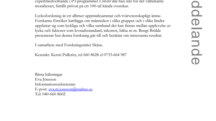 Vad är lyckoforskning? Föreläsning på Stadsbiblioteket i Malmö