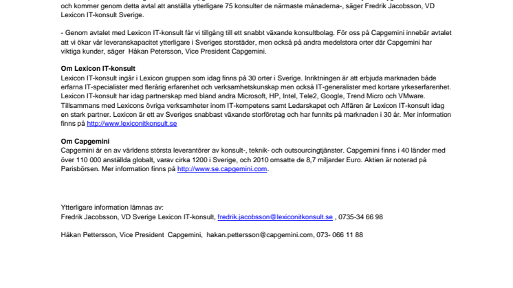 Lexicon IT-konsult skriver avtal med Capgemini