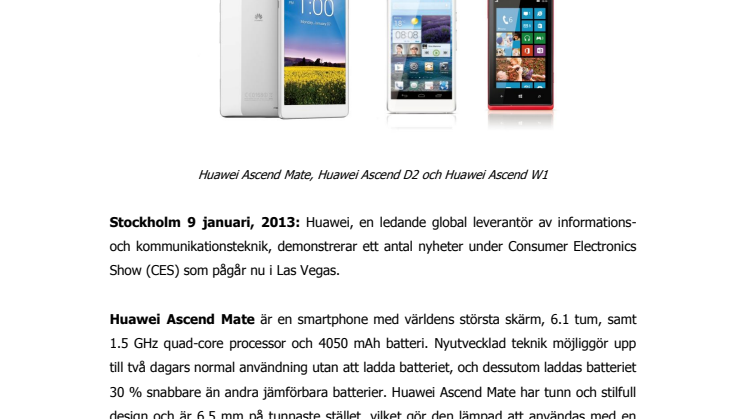Nya flaggskeppsmobiler från Huawei lanserade på CES