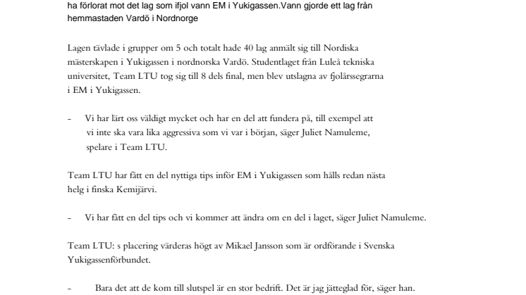 Snöbollskrigarna Team LTU till åttondelsfinal 