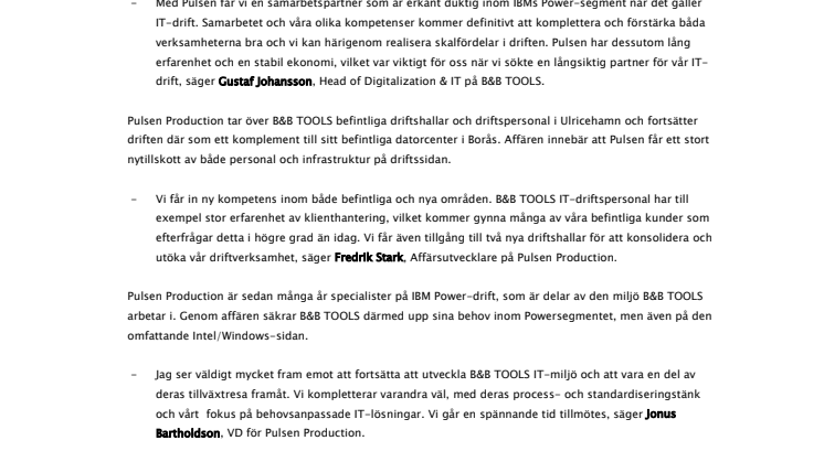 B&B TOOLS flyttar IT-driften till Pulsen