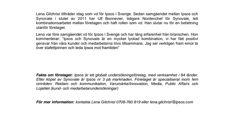 Lena Gilchrist blir vd för Ipsos i Sverige