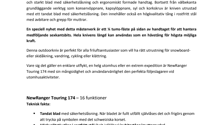 Wenger släpper ny outdoorkniv - NewRanger Touring 174