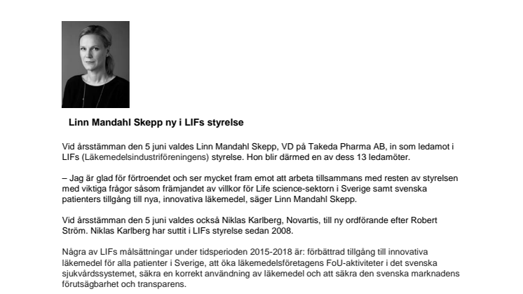 Linn Mandahl Skepp ny i LIFs styrelse