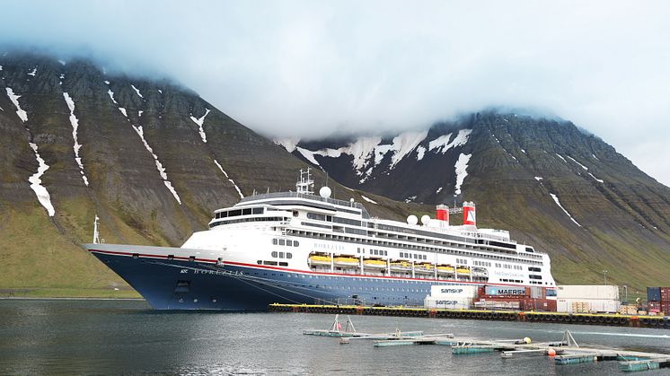 Borealis docked in Ísafjörður, Iceland