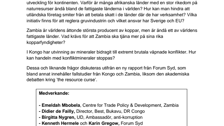 Pressinbjudan: Rikedom på råvaror – förbannelse eller möjlighet?