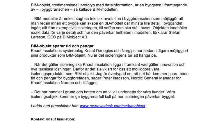 Knauf Insulation tar isoleringen in i BIM