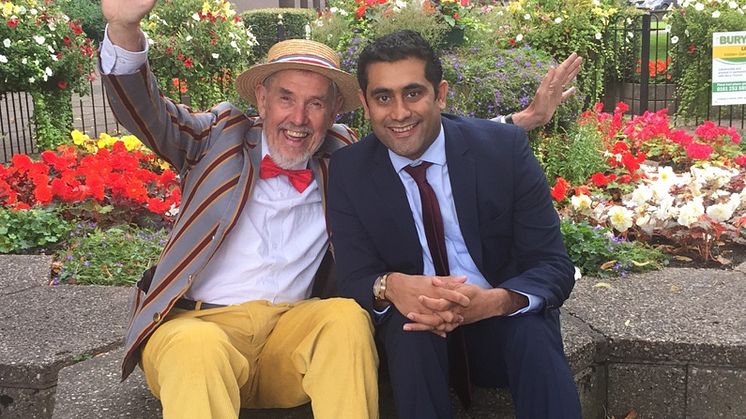 Chris Foote-Wood and Cllr Rishi Shori at the proposed site of the Victoria Wood memorial statue. 