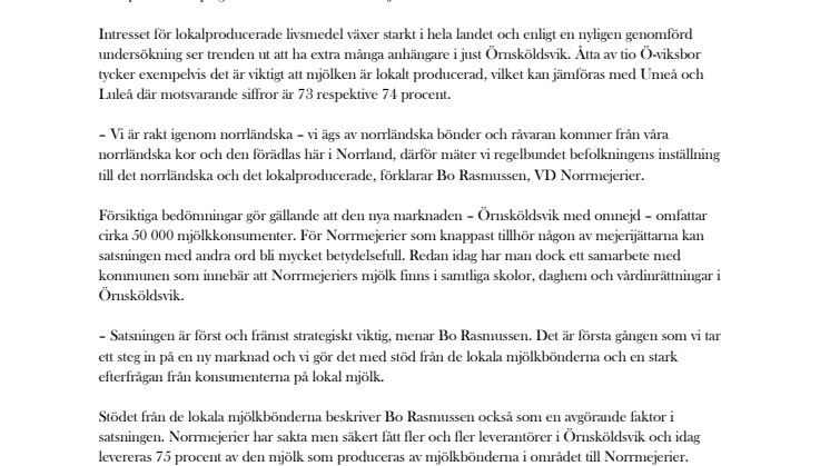 Norrmejerier expanderar söderut – Lanserar lokalproducerad mjölk i Örnsköldsvik