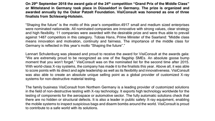 VisiConsult was awarded as a finalist in the “SME Grand Prix of 2018”