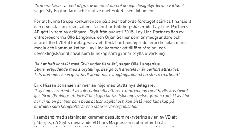 Stylt satsar internationellt med ny delägare