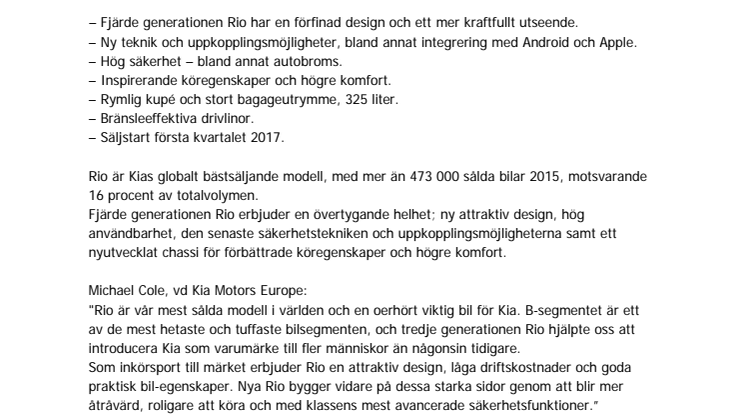 Världspremiär för helt nya Kia Rio