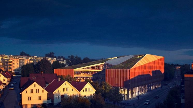 Finansparken har oppnådd Outstanding-nivå i BREEAM-NOR. Illustrasjon: Helen & Hard.