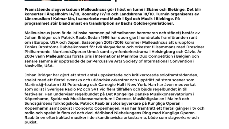 Slagverksduon MalleusIncus på turné 