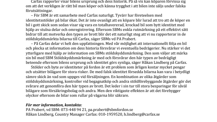 SBM skapar ökad trygghet vid bilaffär genom samarbete med Carfax