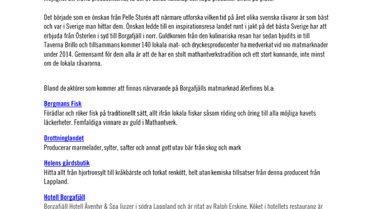 Borgafjäll gästar Taverna Brillo - matmarknad 14-16 november