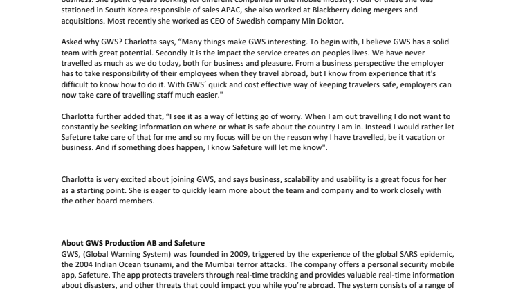 GWS Production AB has a new Board Member
